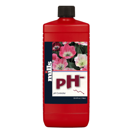 Mills pH- bottle – liquid pH controller for lowering nutrient solution acidity in hydroponic and soil-based systems