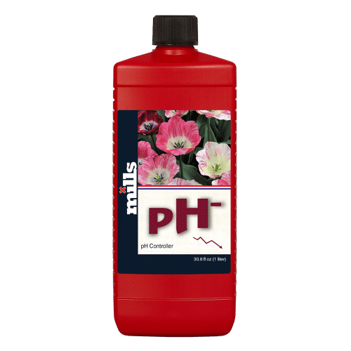 Mills pH- bottle – liquid pH controller for lowering nutrient solution acidity in hydroponic and soil-based systems