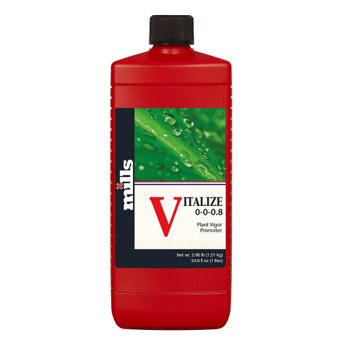 Mills Vitalize bottle – soluble silica additive for enhanced plant health, stress resistance, and growth support